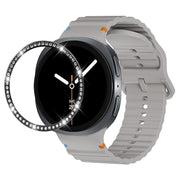 For Samsung Galaxy Watch8 40mm Diamond Bezel and Wavy Grain Stitched Color Buckle Silicone Watch Band(Gray Black)