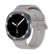For Samsung Galaxy Watch8 40mm Diamond Bezel and Wavy Grain Stitched Color Buckle Silicone Watch Band(Gray Black)