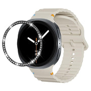 For Samsung Galaxy Watch8 40mm Diamond Bezel and Wavy Grain Stitched Color Buckle Silicone Watch Band(Beige Black)