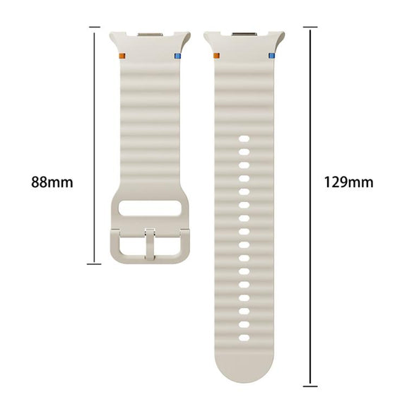 For Samsung Galaxy Watch8 44mm Diamond Bezel and Wavy Grain Stitched Color Buckle Silicone Watch Band(Light Blue Silver)