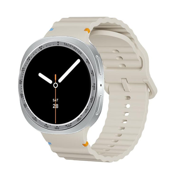 For Samsung Galaxy Watch8 44mm Speed Bezel and Wavy Grain Stitched Color Buckle Silicone Watch Band(Beige Silver)