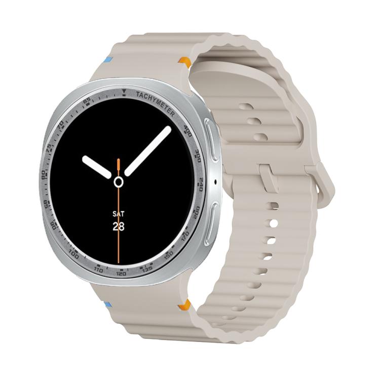 For Samsung Galaxy Watch8 44mm Speed Bezel and Wavy Grain Stitched Color Buckle Silicone Watch Band(Starlight Silver)