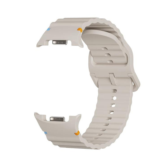 For Samsung Galaxy Watch8 44mm Speed Bezel and Wavy Grain Stitched Color Buckle Silicone Watch Band(Starlight Silver)