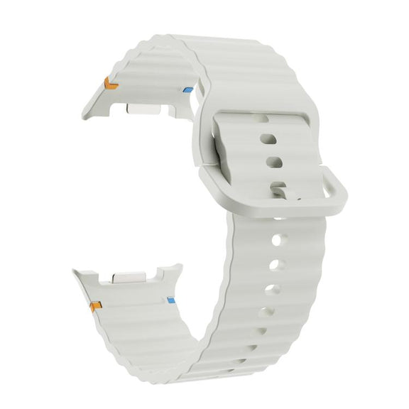 For Samsung Galaxy Watch8 44mm Speed Bezel and Wavy Grain Stitched Color Buckle Silicone Watch Band(Starlight Silver)