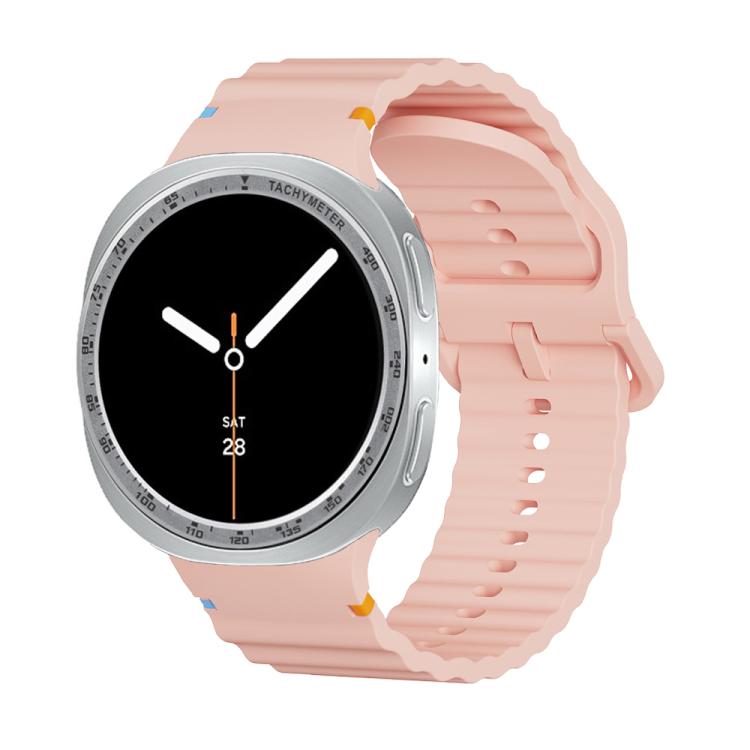 For Samsung Galaxy Watch8 44mm Speed Bezel and Wavy Grain Stitched Color Buckle Silicone Watch Band(Pink Silver)