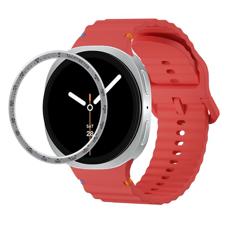 For Samsung Galaxy Watch8 44mm Speed Bezel and Wavy Grain Stitched Color Buckle Silicone Watch Band(Red Silver) - free shipping - PMC TechLife - Order now!