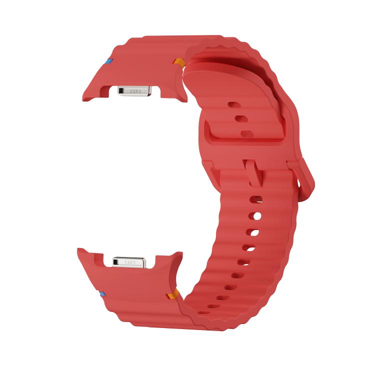 For Samsung Galaxy Watch8 44mm Speed Bezel and Wavy Grain Stitched Color Buckle Silicone Watch Band(Red Silver)