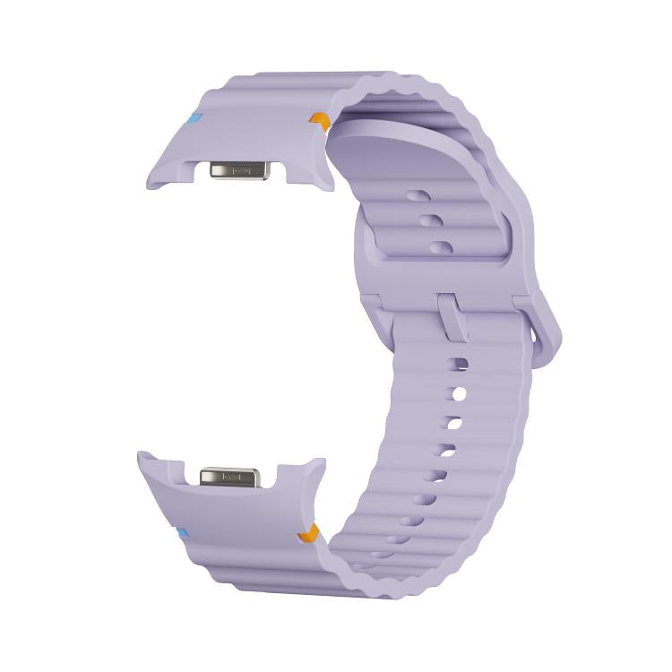 For Samsung Galaxy Watch8 44mm Speed Bezel and Wavy Grain Stitched Color Buckle Silicone Watch Band(Purple Silver)