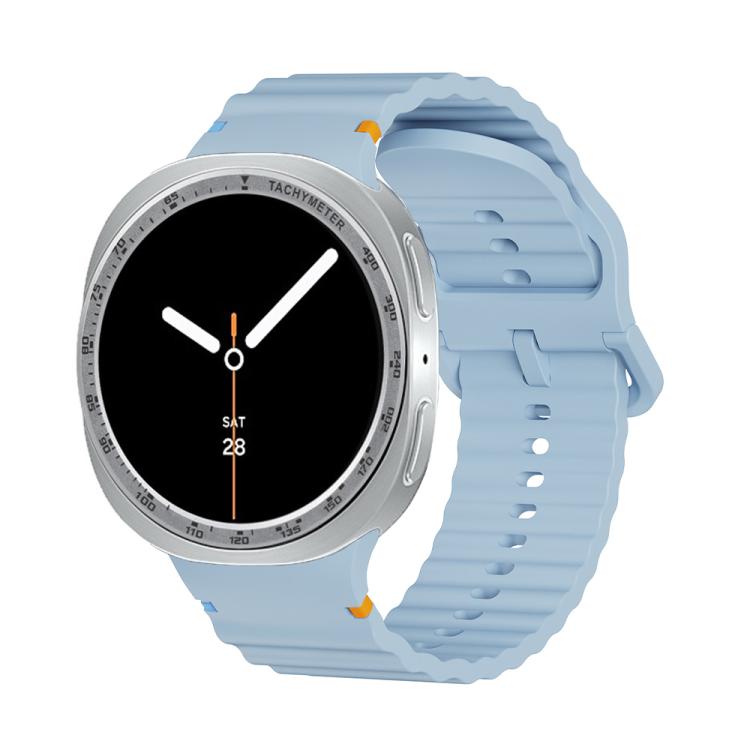 For Samsung Galaxy Watch8 44mm Speed Bezel and Wavy Grain Stitched Color Buckle Silicone Watch Band(Light Blue Silver)