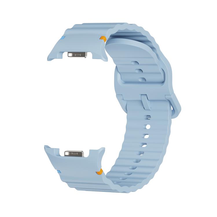 For Samsung Galaxy Watch8 44mm Speed Bezel and Wavy Grain Stitched Color Buckle Silicone Watch Band(Light Blue Silver)