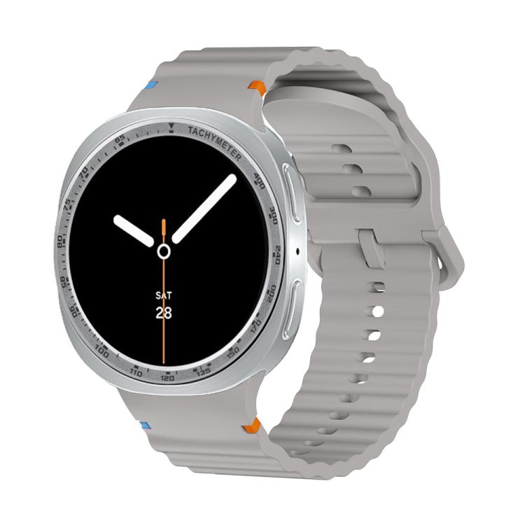 For Samsung Galaxy Watch8 44mm Speed Bezel and Wavy Grain Stitched Color Buckle Silicone Watch Band(Gray Silver) - free shipping - PMC TechLife - Order now!