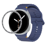 For Samsung Galaxy Watch8 44mm Speed Bezel and Wavy Grain Stitched Color Buckle Silicone Watch Band(Midnight Blue Silver)