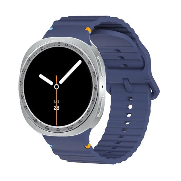For Samsung Galaxy Watch8 44mm Speed Bezel and Wavy Grain Stitched Color Buckle Silicone Watch Band(Midnight Blue Silver)