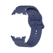 For Samsung Galaxy Watch8 44mm Speed Bezel and Wavy Grain Stitched Color Buckle Silicone Watch Band(Midnight Blue Silver)