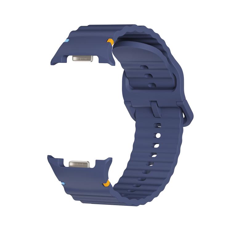 For Samsung Galaxy Watch8 44mm Speed Bezel and Wavy Grain Stitched Color Buckle Silicone Watch Band(Midnight Blue Silver)