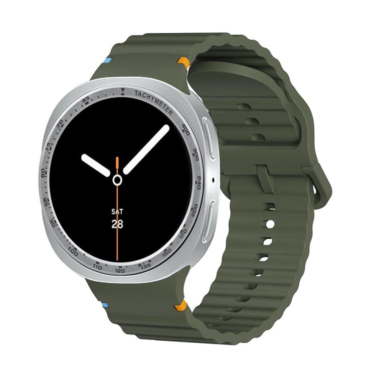 For Samsung Galaxy Watch8 44mm Speed Bezel and Wavy Grain Stitched Color Buckle Silicone Watch Band(Army Green Silver) - free shipping - PMC TechLife - Order now!