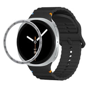 For Samsung Galaxy Watch8 44mm Speed Bezel and Wavy Grain Stitched Color Buckle Silicone Watch Band(Black Silver)