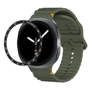 For Samsung Galaxy Watch8 44mm Speed Bezel and Wavy Grain Stitched Color Buckle Silicone Watch Band(Army Green Black)