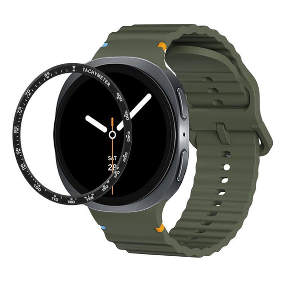 For Samsung Galaxy Watch8 44mm Speed Bezel and Wavy Grain Stitched Color Buckle Silicone Watch Band(Army Green Black)