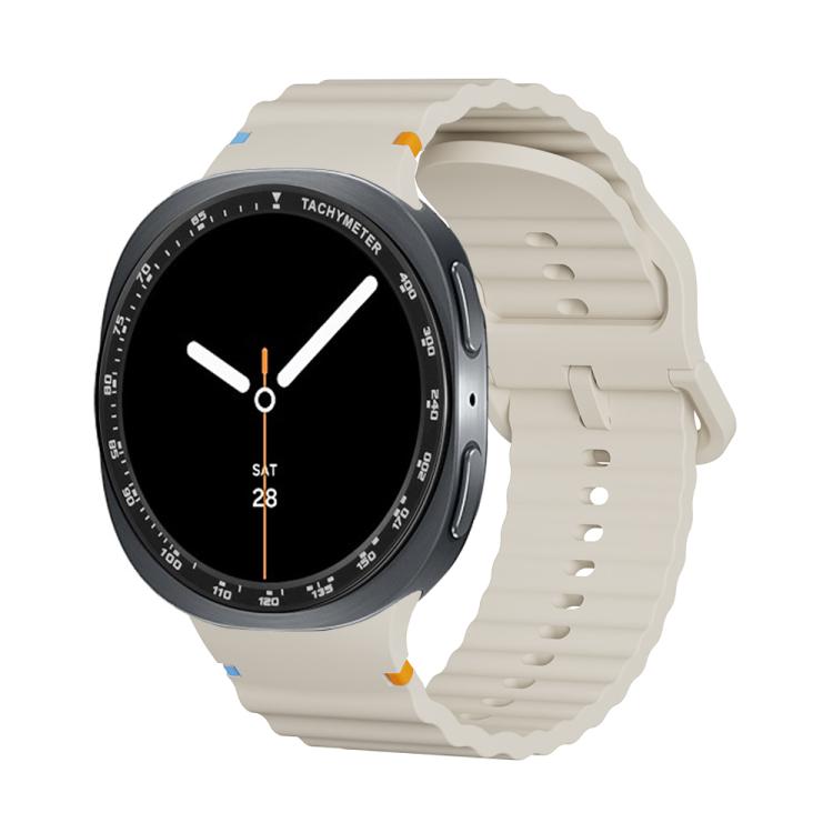 For Samsung Galaxy Watch8 44mm Speed Bezel and Wavy Grain Stitched Color Buckle Silicone Watch Band(Beige Black)