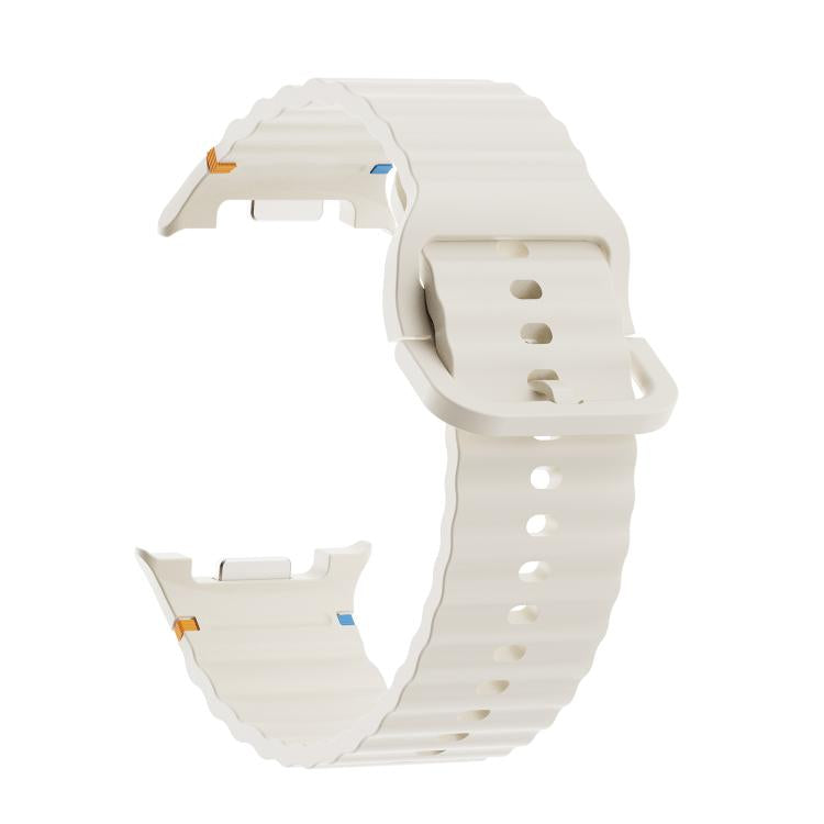 For Samsung Galaxy Watch8 44mm Speed Bezel and Wavy Grain Stitched Color Buckle Silicone Watch Band(Beige Black) - free shipping - PMC TechLife - Order now!