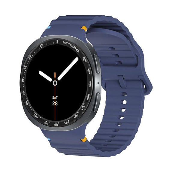 For Samsung Galaxy Watch8 44mm Speed Bezel and Wavy Grain Stitched Color Buckle Silicone Watch Band(Midnight Blue Black)