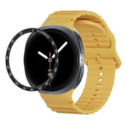 For Samsung Galaxy Watch8 44mm Speed Bezel and Wavy Grain Stitched Color Buckle Silicone Watch Band(Yellow Black)