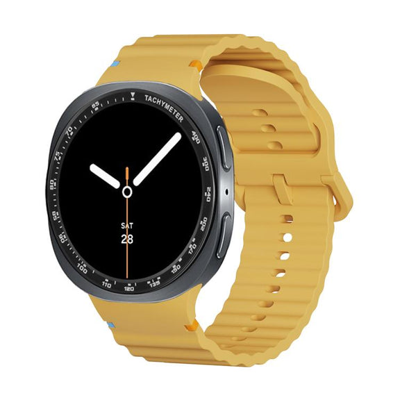 For Samsung Galaxy Watch8 44mm Speed Bezel and Wavy Grain Stitched Color Buckle Silicone Watch Band(Yellow Black)