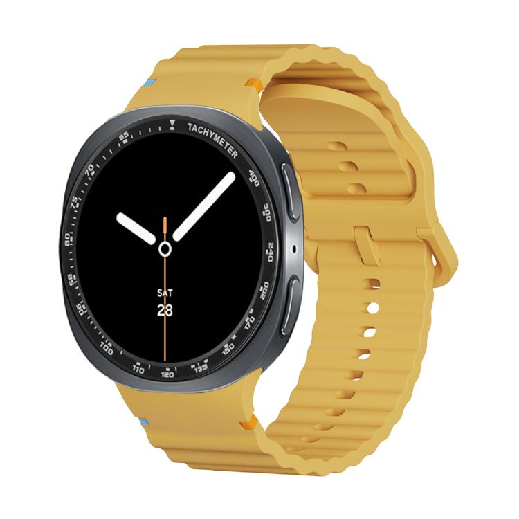 For Samsung Galaxy Watch8 44mm Speed Bezel and Wavy Grain Stitched Color Buckle Silicone Watch Band(Yellow Black)