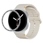 For Samsung Galaxy Watch8 40mm Speed Bezel and Wavy Grain Stitched Color Buckle Silicone Watch Band(Beige Silver)