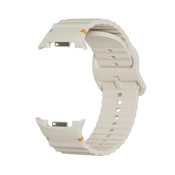 For Samsung Galaxy Watch8 40mm Speed Bezel and Wavy Grain Stitched Color Buckle Silicone Watch Band(Beige Silver)