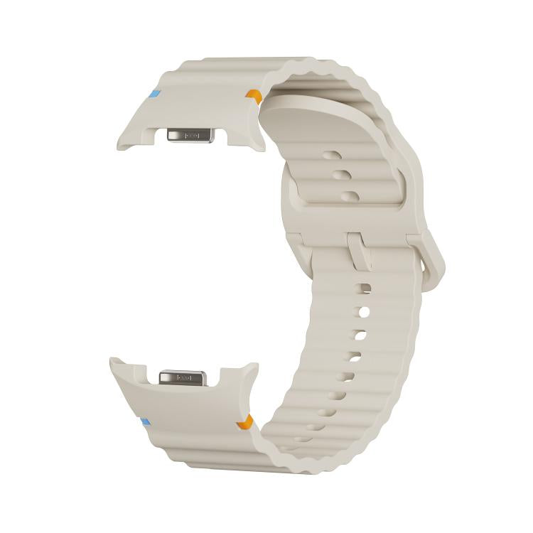 For Samsung Galaxy Watch8 40mm Speed Bezel and Wavy Grain Stitched Color Buckle Silicone Watch Band(Beige Silver)