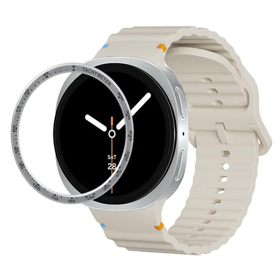 For Samsung Galaxy Watch8 40mm Speed Bezel and Wavy Grain Stitched Color Buckle Silicone Watch Band(Beige Silver)