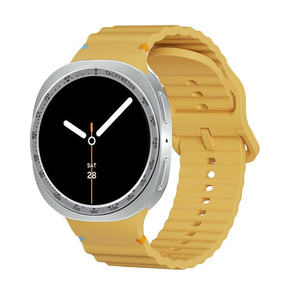 For Samsung Galaxy Watch8 40mm Speed Bezel and Wavy Grain Stitched Color Buckle Silicone Watch Band(Yellow Silver)