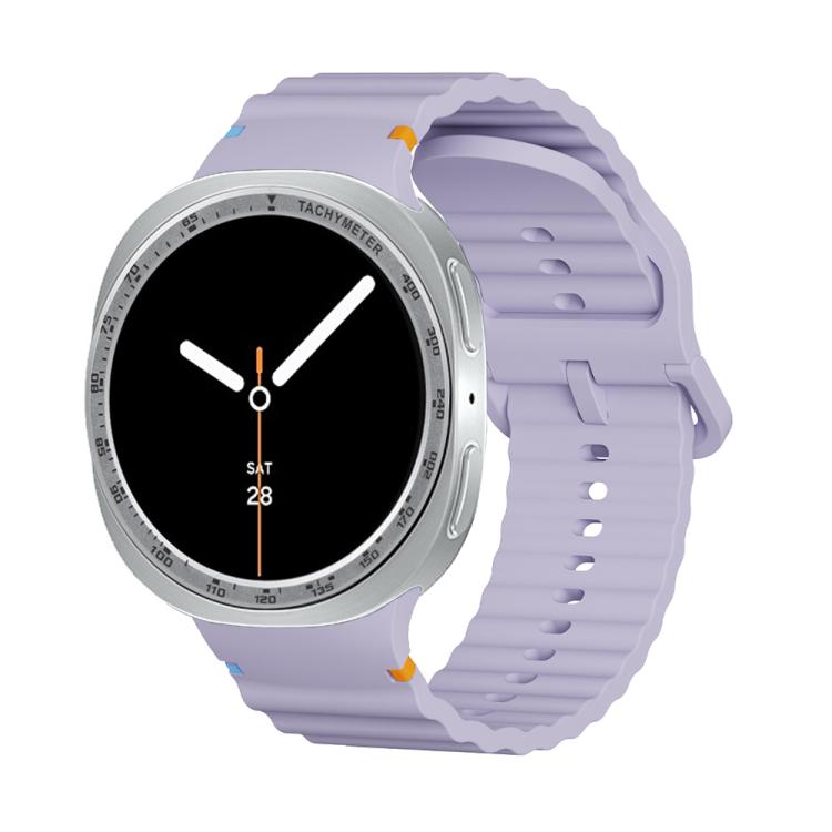 For Samsung Galaxy Watch8 40mm Speed Bezel and Wavy Grain Stitched Color Buckle Silicone Watch Band(Purple Silver)