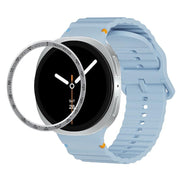 For Samsung Galaxy Watch8 40mm Speed Bezel and Wavy Grain Stitched Color Buckle Silicone Watch Band(Light Blue Silver)