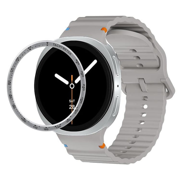 For Samsung Galaxy Watch8 40mm Speed Bezel and Wavy Grain Stitched Color Buckle Silicone Watch Band(Gray Silver)