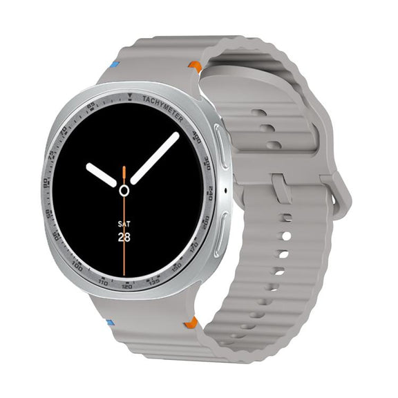 For Samsung Galaxy Watch8 40mm Speed Bezel and Wavy Grain Stitched Color Buckle Silicone Watch Band(Gray Silver)