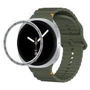 For Samsung Galaxy Watch8 40mm Speed Bezel and Wavy Grain Stitched Color Buckle Silicone Watch Band(Army Green Silver)