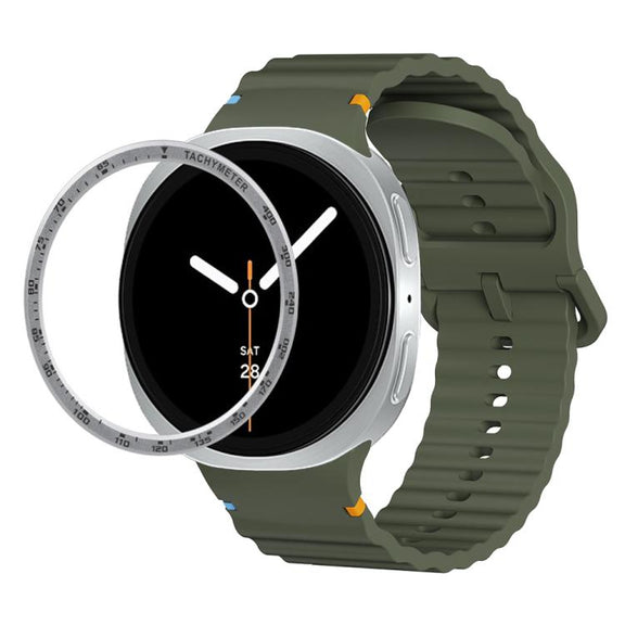 For Samsung Galaxy Watch8 40mm Speed Bezel and Wavy Grain Stitched Color Buckle Silicone Watch Band(Army Green Silver)