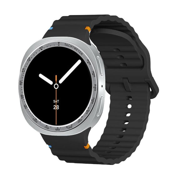 For Samsung Galaxy Watch8 40mm Speed Bezel and Wavy Grain Stitched Color Buckle Silicone Watch Band(Black Silver)