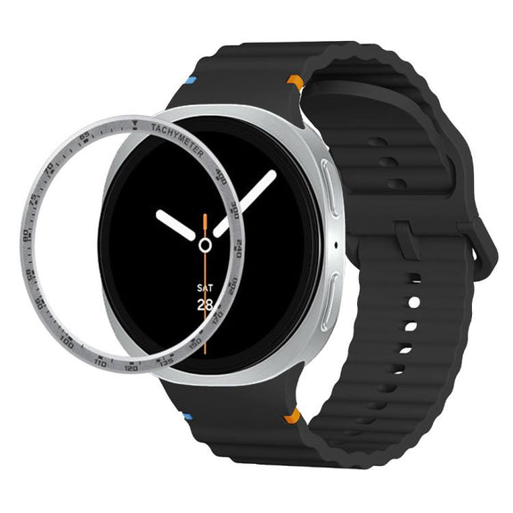For Samsung Galaxy Watch8 40mm Speed Bezel and Wavy Grain Stitched Color Buckle Silicone Watch Band(Black Silver)
