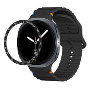 For Samsung Galaxy Watch8 40mm Speed Bezel and Wavy Grain Stitched Color Buckle Silicone Watch Band(Black Black)
