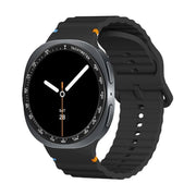For Samsung Galaxy Watch8 40mm Speed Bezel and Wavy Grain Stitched Color Buckle Silicone Watch Band(Black Black)