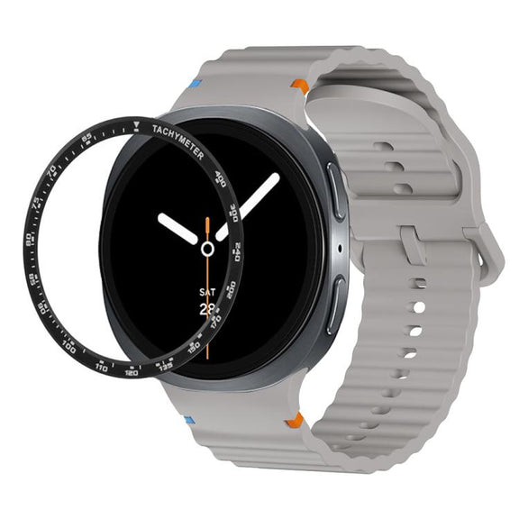 For Samsung Galaxy Watch8 40mm Speed Bezel and Wavy Grain Stitched Color Buckle Silicone Watch Band(Gray Black)