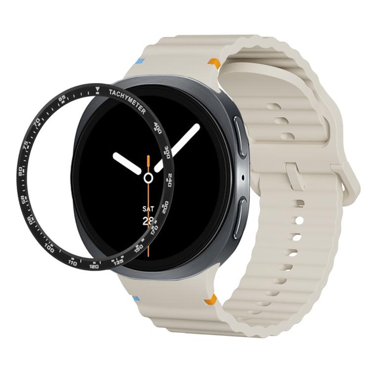 For Samsung Galaxy Watch8 40mm Speed Bezel and Wavy Grain Stitched Color Buckle Silicone Watch Band(Beige Black) - free shipping - PMC TechLife - Order now!