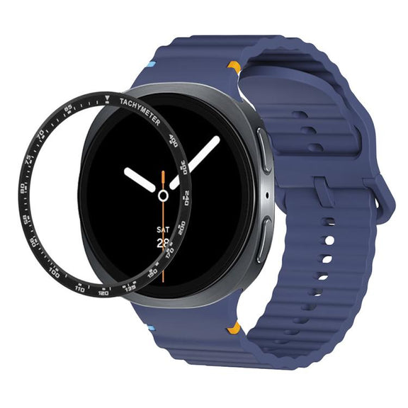 For Samsung Galaxy Watch8 40mm Speed Bezel and Wavy Grain Stitched Color Buckle Silicone Watch Band(Midnight Blue Black)