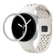 For Samsung Galaxy Watch8 44mm Rhombic Texture Bezel and Black Reverse Buckle Silicone Watch Band(Beige Silver)