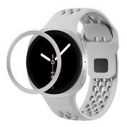 For Samsung Galaxy Watch8 44mm Rhombic Texture Bezel and Black Reverse Buckle Silicone Watch Band(Gray Silver)