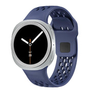 For Samsung Galaxy Watch8 44mm Rhombic Texture Bezel and Black Reverse Buckle Silicone Watch Band(Midnight Blue Silver)